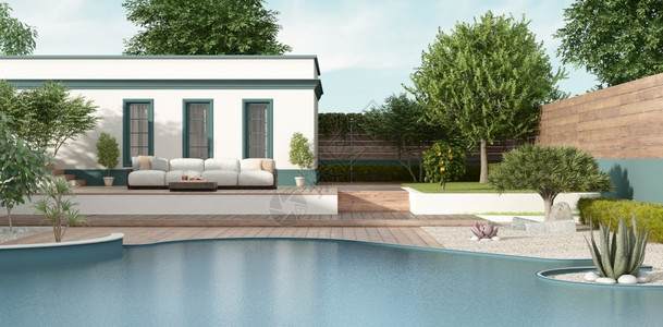 地中海风格的别墅花园图片