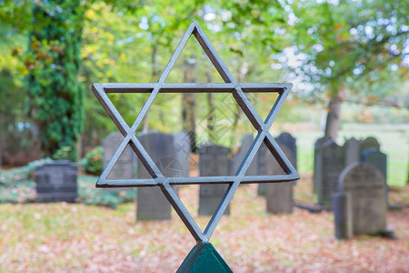 犹太人墓地犹太人有大卫之星和树木历史宗教埋没背景