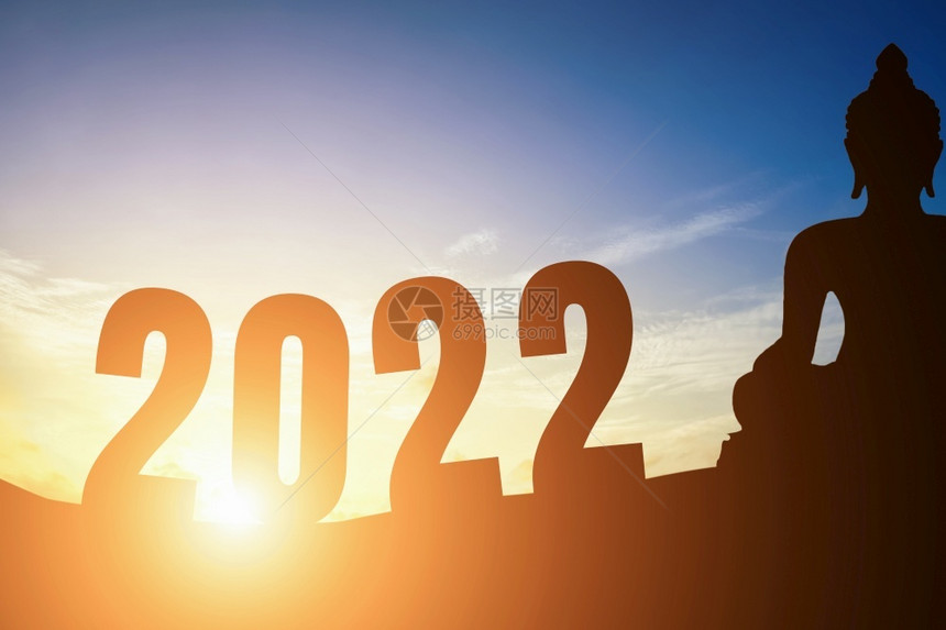 早期的成功新年快乐20太阳佛像在地平线背景上日出新年快乐概念Silhouette佛像文化图片