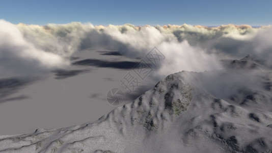 顶峰3D软件中云层之上的山峰蓝色天气图片
