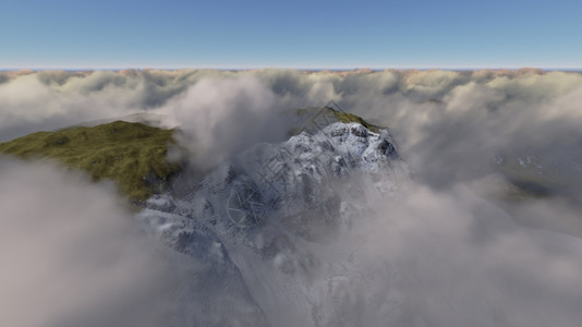 攀登顶峰天空3D软件中云层之上的山峰图片