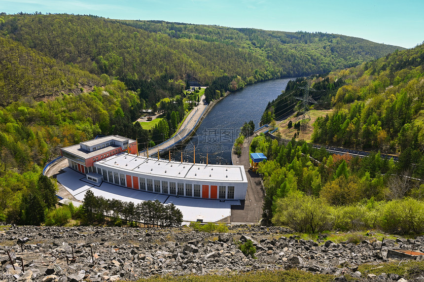 自然蓝色的Dalesice泵水储存吉赫拉瓦河大坝的水电发站捷克境内风景重力图片