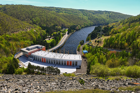 自然蓝色的Dalesice泵水储存吉赫拉瓦河大坝的水电发站捷克境内风景重力背景图片