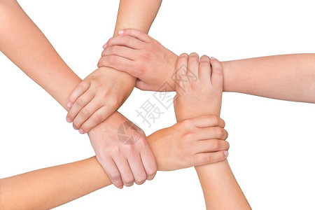 五只手牵着女孩的握彼此五只手用白色背景结为一对闺蜜网络团队图片