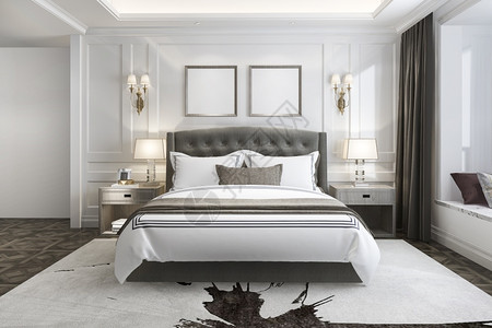 地毯3d提供美丽的豪华卧室套房在酒店与电视架子自在图片