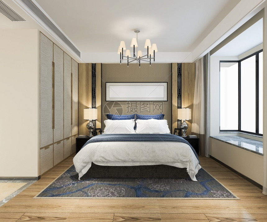 休息阁楼质地3d提供美丽的豪华卧室套房在酒店与电视图片