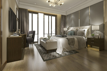 住宅睡觉3d提供美丽的豪华卧室套房在酒店与电视枝形吊灯图片