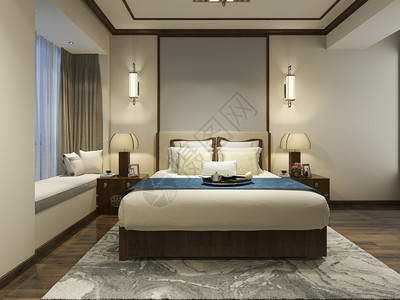书3d提供美丽的豪华卧室套房在酒店与电视放松装饰风格图片