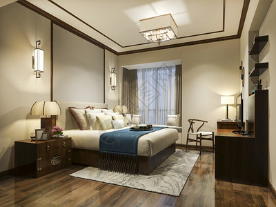 地毯3d提供美丽的豪华卧室套房在酒店与电视家公寓背景图片