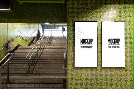 春夏新品上市海报位于地下大厅或铁的空白广告牌用于模拟概念低光速门窗内部的为了上市背景