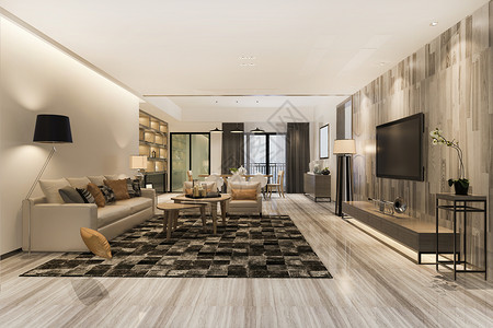 电视屋屋3d提供豪华和现代客厅配有沙发布地面白色的背景