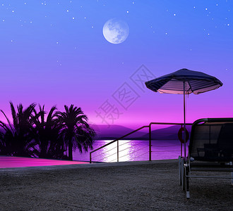 天际线希腊海滩的月亮之夜豪华度假胜地日落浪漫的图片