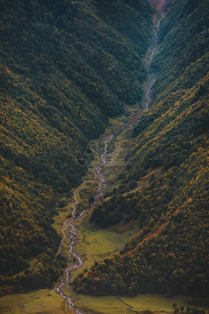 格鲁吉亚斯瓦涅蒂山脉之间的河流乔治亚州风景优美湿的图片