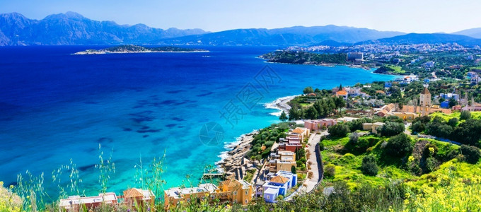 吸引力绿松石海希腊西部的Crete岛阿吉奥斯尼古拉镇图片图片