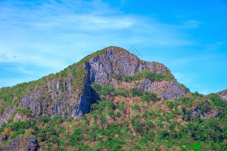 菲律宾帕拉万Palawan具有绿色热带森林的山区巴拉望旅行岩石图片