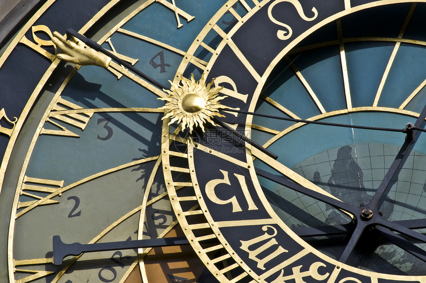 圆圈罗马的布拉格著名天文钟细节机器图片