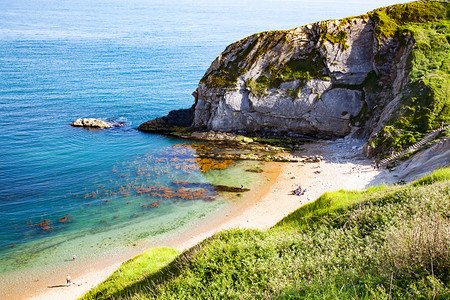 水岩石英国夏日度假目的地DorsetJurassic海岸空中观察编队图片
