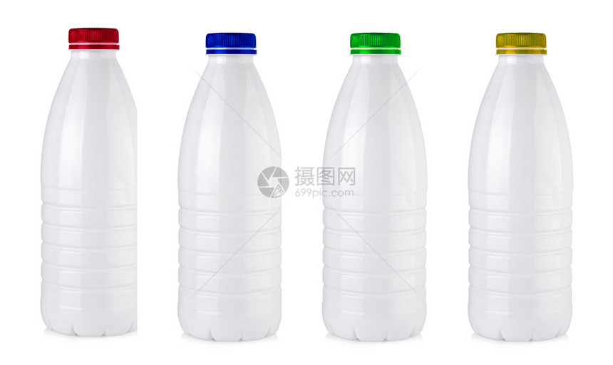 白色背景的一套塑料奶瓶装营养空白的新鲜图片