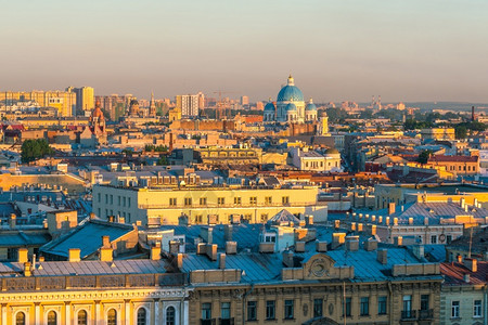 欧洲旅游英石从俄罗斯日落时顶端的景色看旧城圣彼得堡天际图片