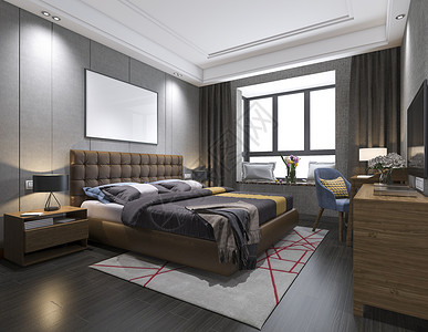 3d以阁楼风格提供现代豪华卧室放松灯窗户图片