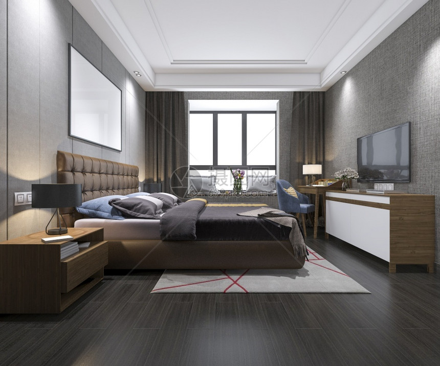 枕头架子墙3d以阁楼风格提供现代豪华卧室图片