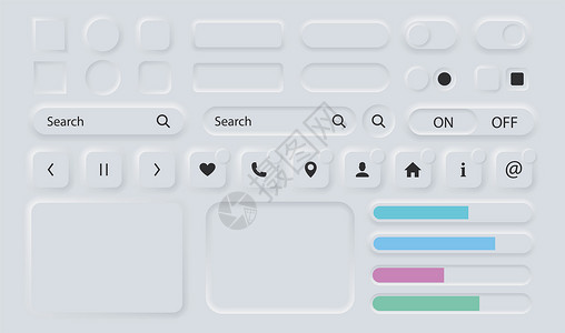 新都桂湖网站搜索用户界面元素新形态设计风格的白色按钮带有阴影3d按钮集合用于应程序中的ui导航新形态时尚设计元素在背景上隔离矢量插图用户设计图片