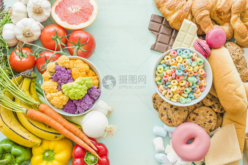 白色的高俯视图不健康食品背景高分辨率照片俯视图不健康的食品背景高质照片小吃图片