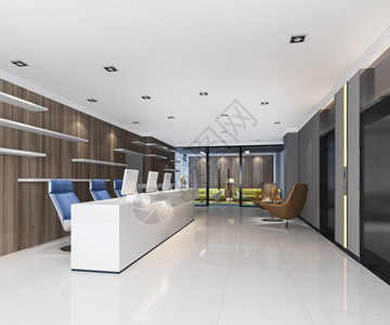 3d以蓝色装饰品提供现代豪华酒店和办公室接待休息当代的灯蓝色图片