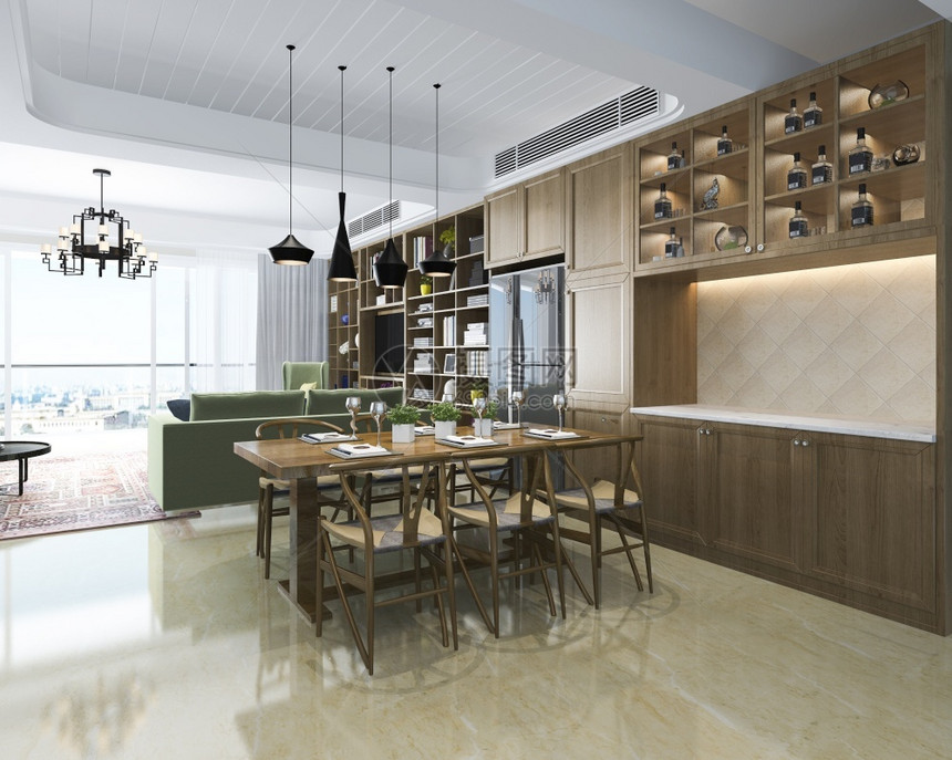 3d提供现代餐厅和客配有豪华装饰品家具屋现代的图片