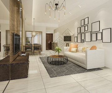 酒店3d提供现代餐厅和客配有豪华装饰品沙发休息室图片