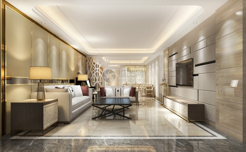 室内的柔软3d提供现代餐厅和客配有豪华装饰品自在图片