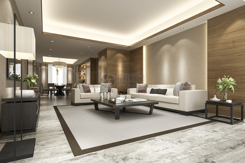 休息室3d提供现代餐厅和客配有豪华装饰品放松经典的图片