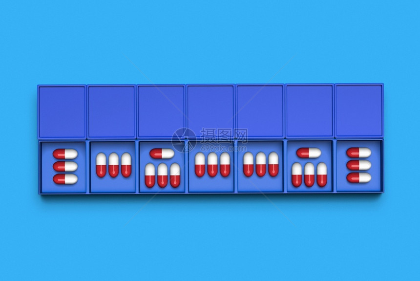治疗角度超过3D以普通背景为每日剂量提供药箱图片