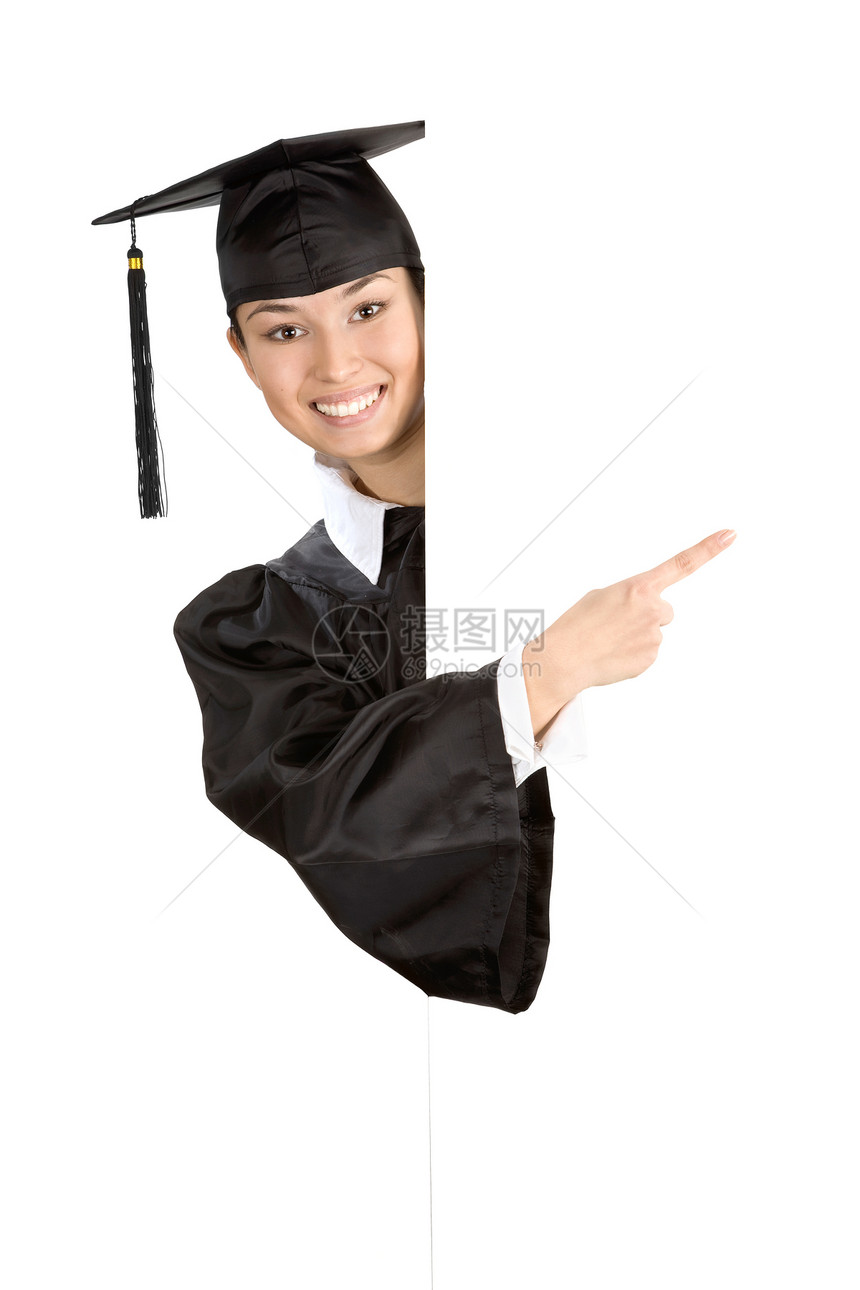 黑色的保持成熟怀着白色背景标志的微笑女学生们在白人背景上微笑图片