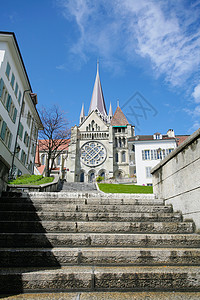 莱茵河瑞士洛桑大教堂哥特会高清图片