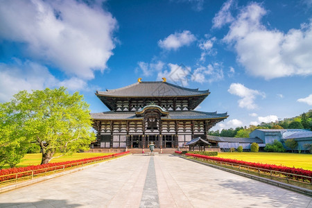 日本纳拉的东代寺庙蓝天佛纪念碑地标图片