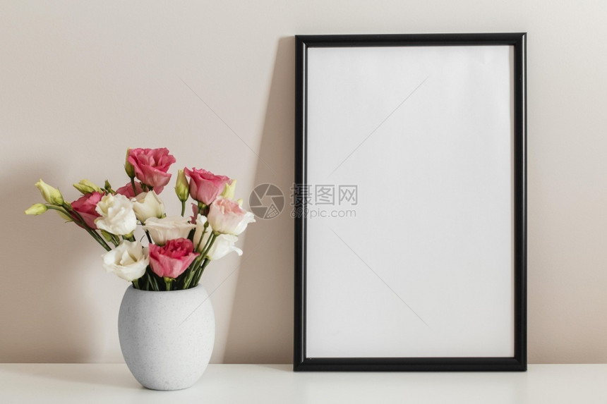 抽象的前视图花束箱有空框分辨率和高品质的美丽照片前面观花朵瓶有空框高质量美容照片概念多于小样图片