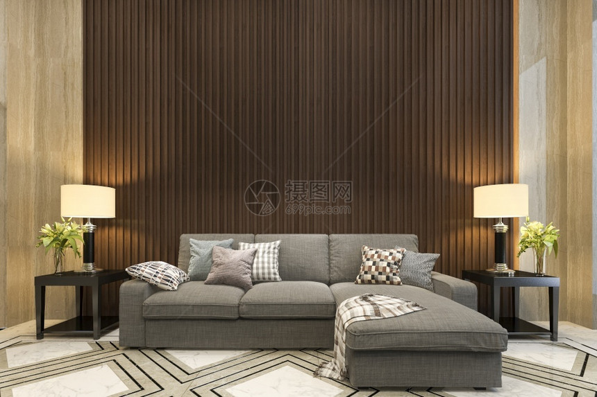 地面自在3d以沙发经典风格在客厅装饰木板桌子图片