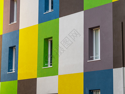 艺术墙长方形一座被分割成矩形空间的房屋表面貌不同颜色图片