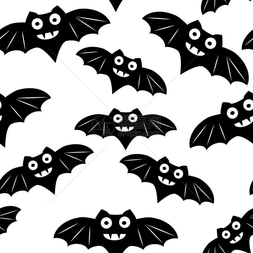 抽象的星季节万圣黑蝙蝠无缝图案万圣节黑蝙蝠无缝图案装饰万圣节设计的美丽背景白色上可爱的简约艺术元素图片