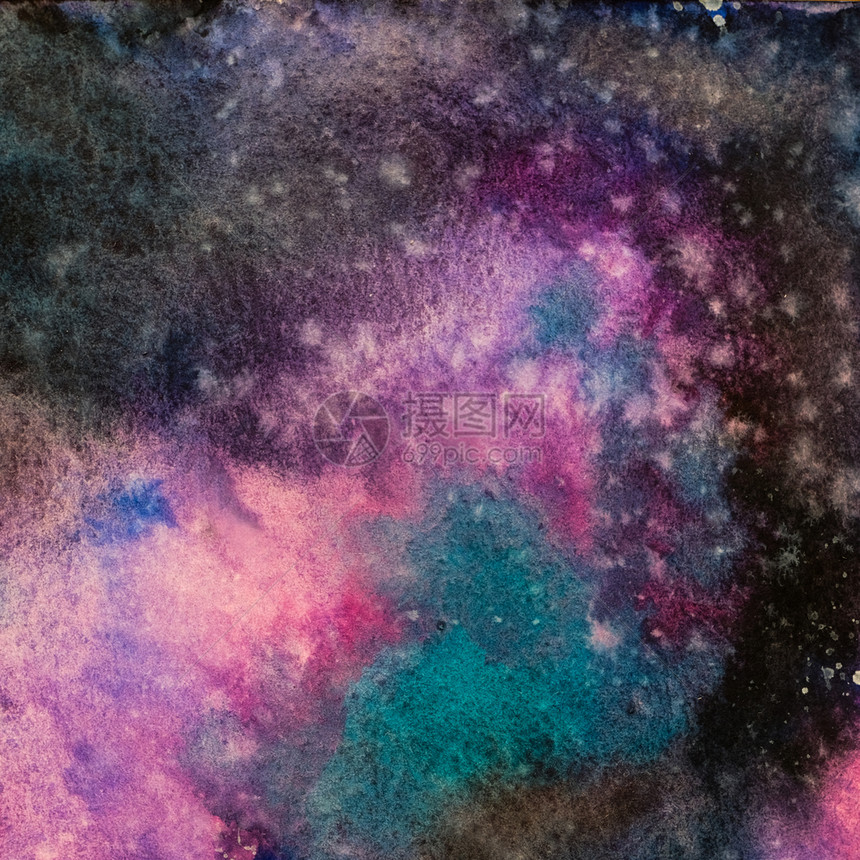 水彩画空间背景抽象银河水彩手绘画有恒星背景的宇宙之夜天上时髦星系图片