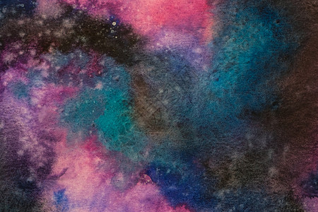 艺术品溅繁星点水彩画空间背景抽象银河水彩手绘画有恒星背景的宇宙之夜图片
