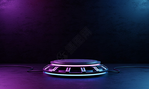 紫色干花素材图站立绿色夜晚Cyberpunk产品讲台平演播室有蓝色和紫聚光灯在空间飞船背景未来技术场概念3D图解像中流出风格素描设计图片