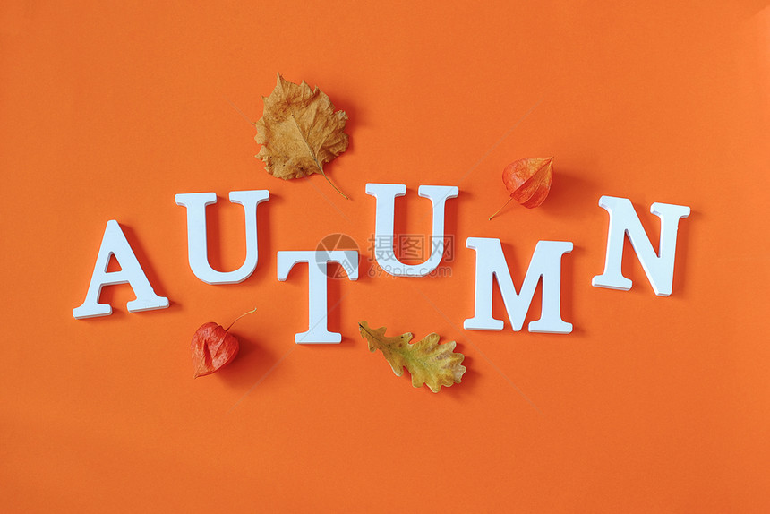 橘色背景前的秋天英文字母图片
