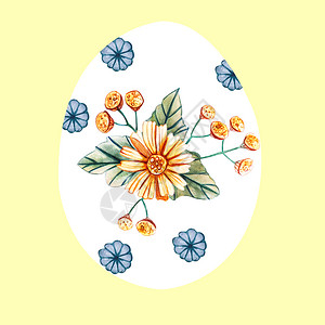 iPhoneX白模盛开季节白色复活鸡蛋黄色背景有花朵装饰式的东方鸡蛋模野花春布和绿色叶子白复活节鸡蛋野花模式颜色插画