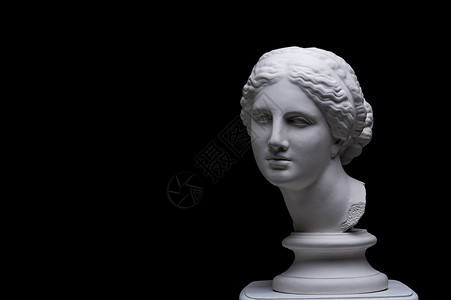 时代优质的极简主义黑色背景维纳斯半身像古代白色雕石膏复制品雕塑女人脸希腊神话中的爱情女文艺复兴时期黑色背景维纳斯半身像古代白色雕背景图片
