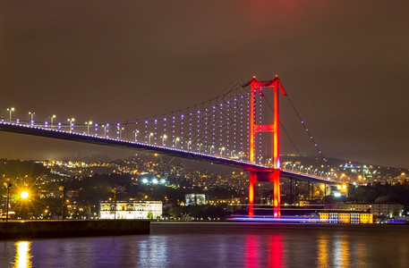 土耳其伊斯坦布尔Bosphorus桥夜视灯光城市景观户外基础设施图片