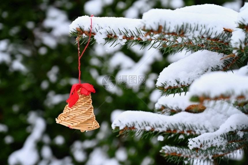 冬天雪景中的圣诞装饰图片