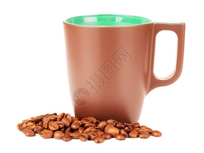 咖啡豆和陶瓷杯图片