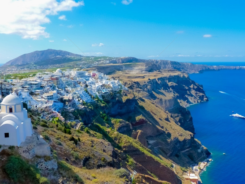 夏天陨石坑奇幻的圣托里尼岛夏季风景希腊Cyclades假期图片